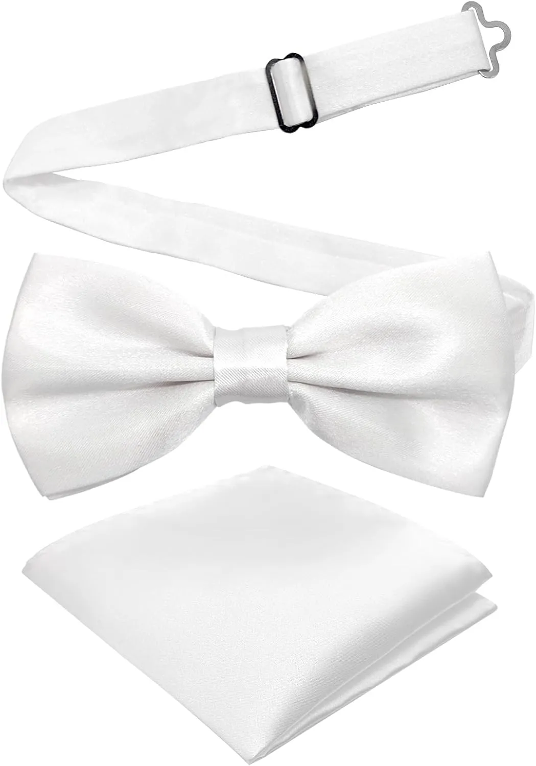 Adjustable Bowtie and Pocket Square Men Bowtie and Handkerchief Solid Color Double Fold Pre-Tied Bow Tie for Wedding Party