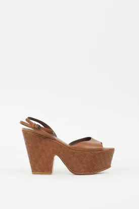 Brown Leather Intrecciato Platform Sandal