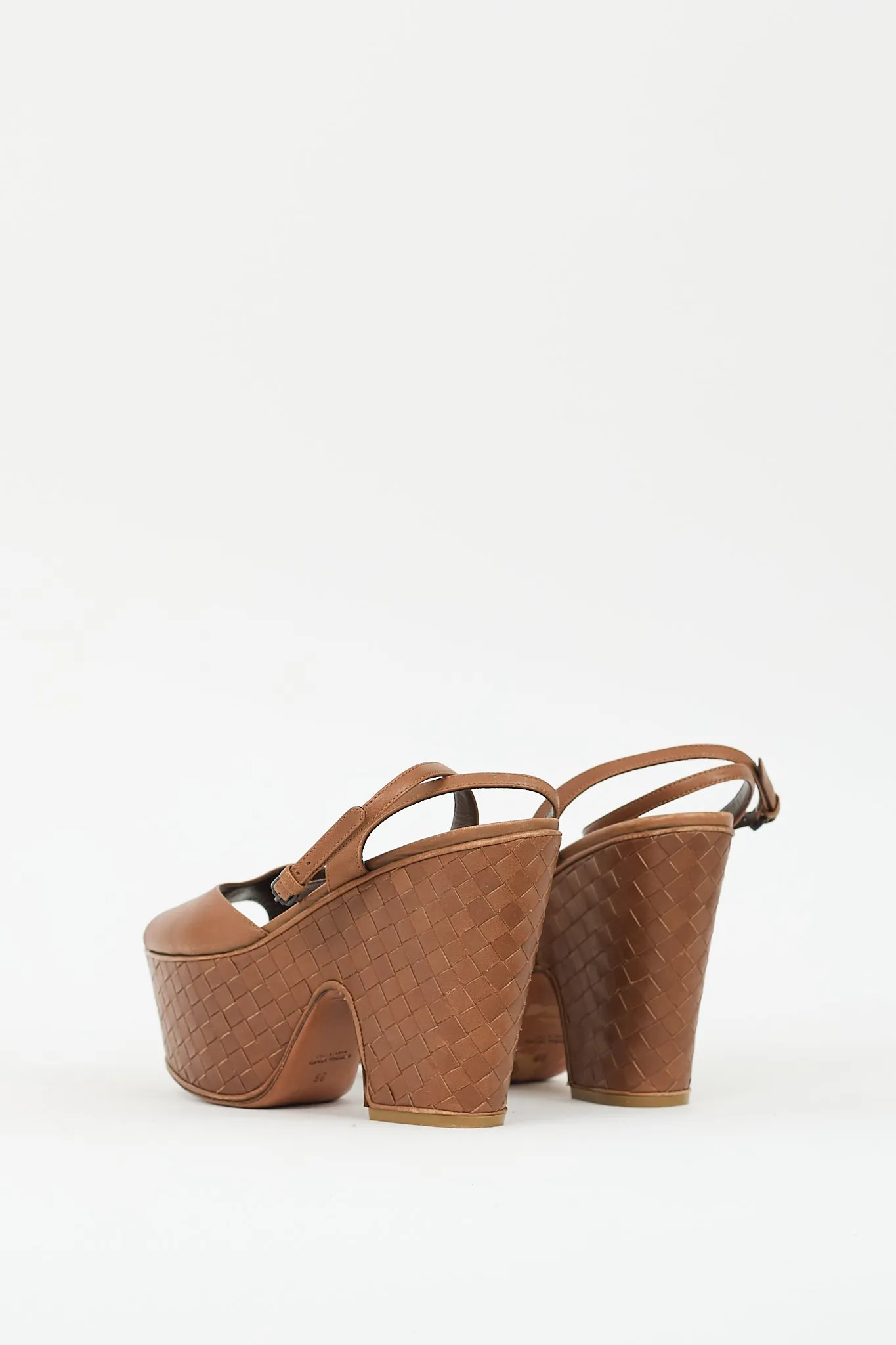 Brown Leather Intrecciato Platform Sandal