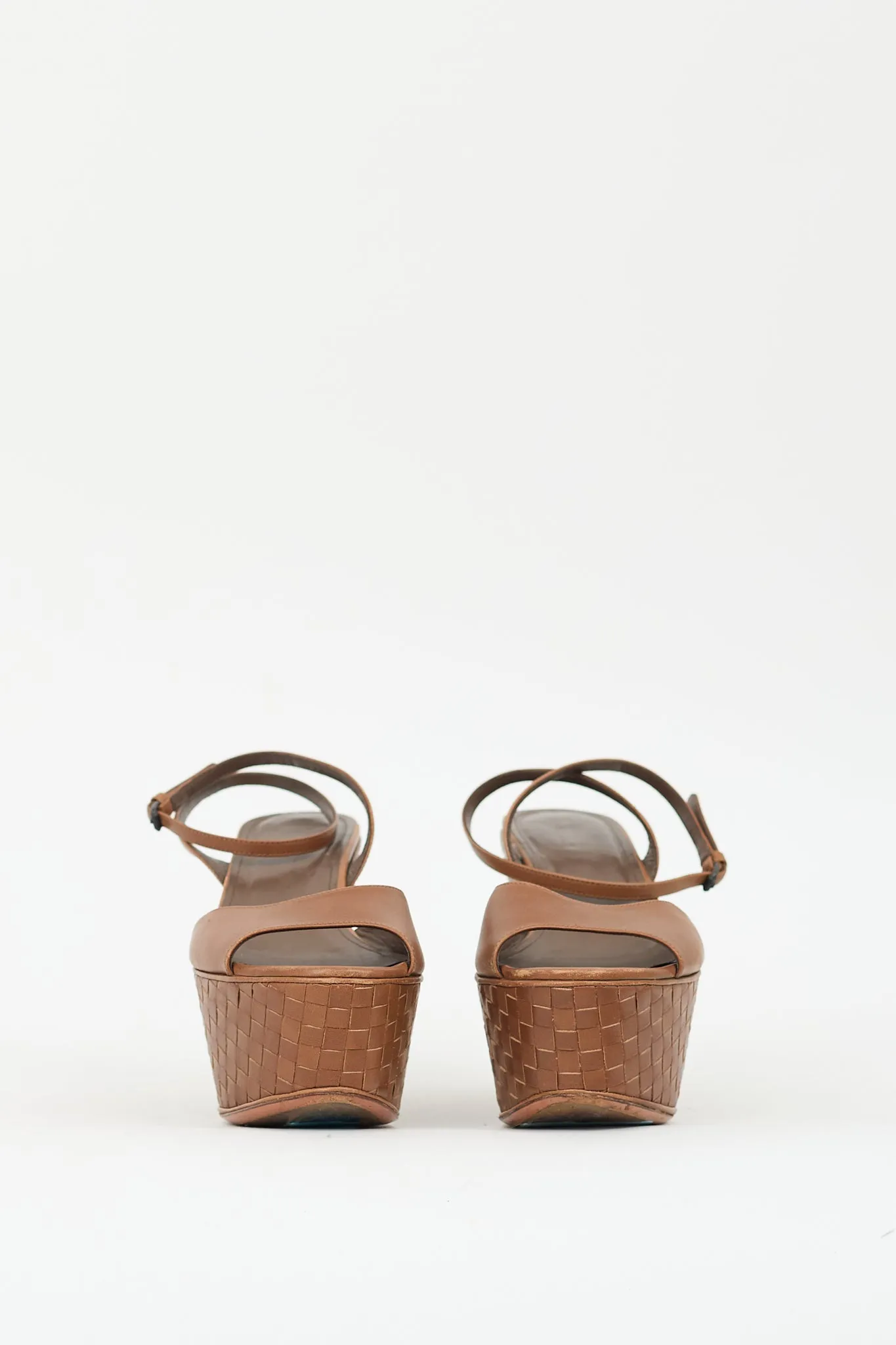 Brown Leather Intrecciato Platform Sandal