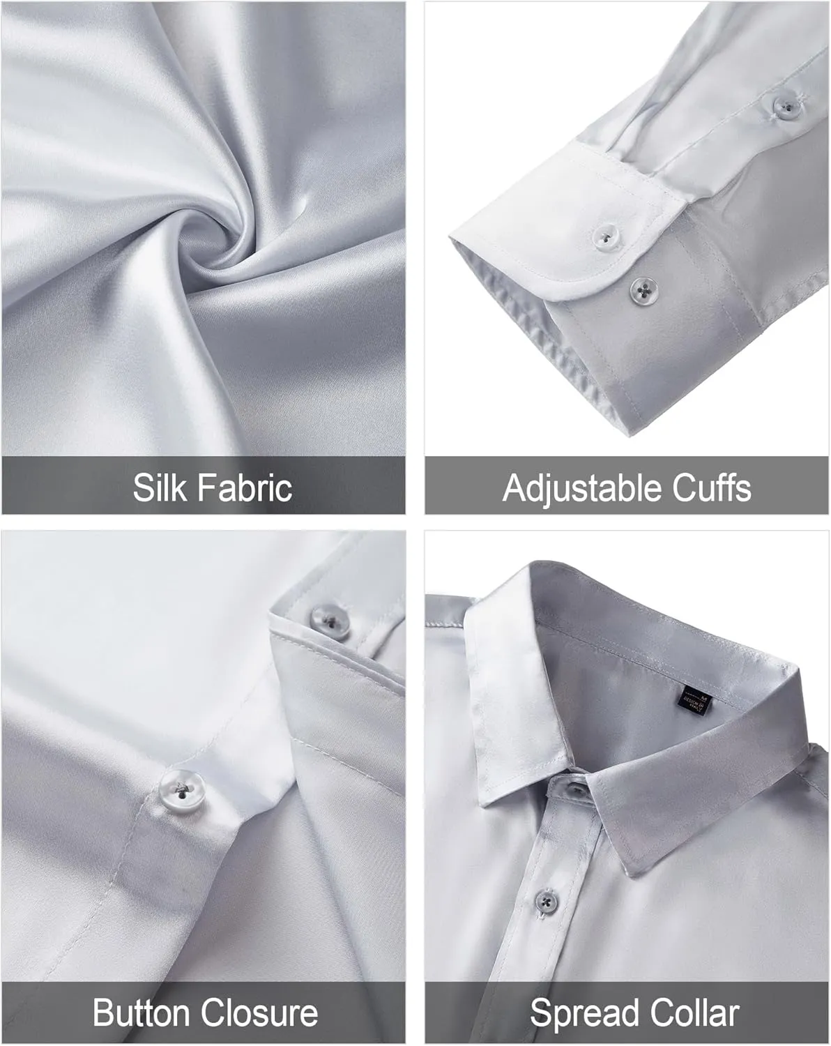 J.VER Men's Silk Satin Long Sleeve Dress Shirts Shiny Casual Button Down Shirt Luxury Party Prom Shirts