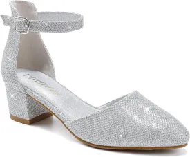 Little Girls Sandals Closed Toe High Heels Formal Dress Shoes Ankle Strap Pointed Toe Heeled for Little Big Kids in Wedding Party Block Chunky Pump Shoes