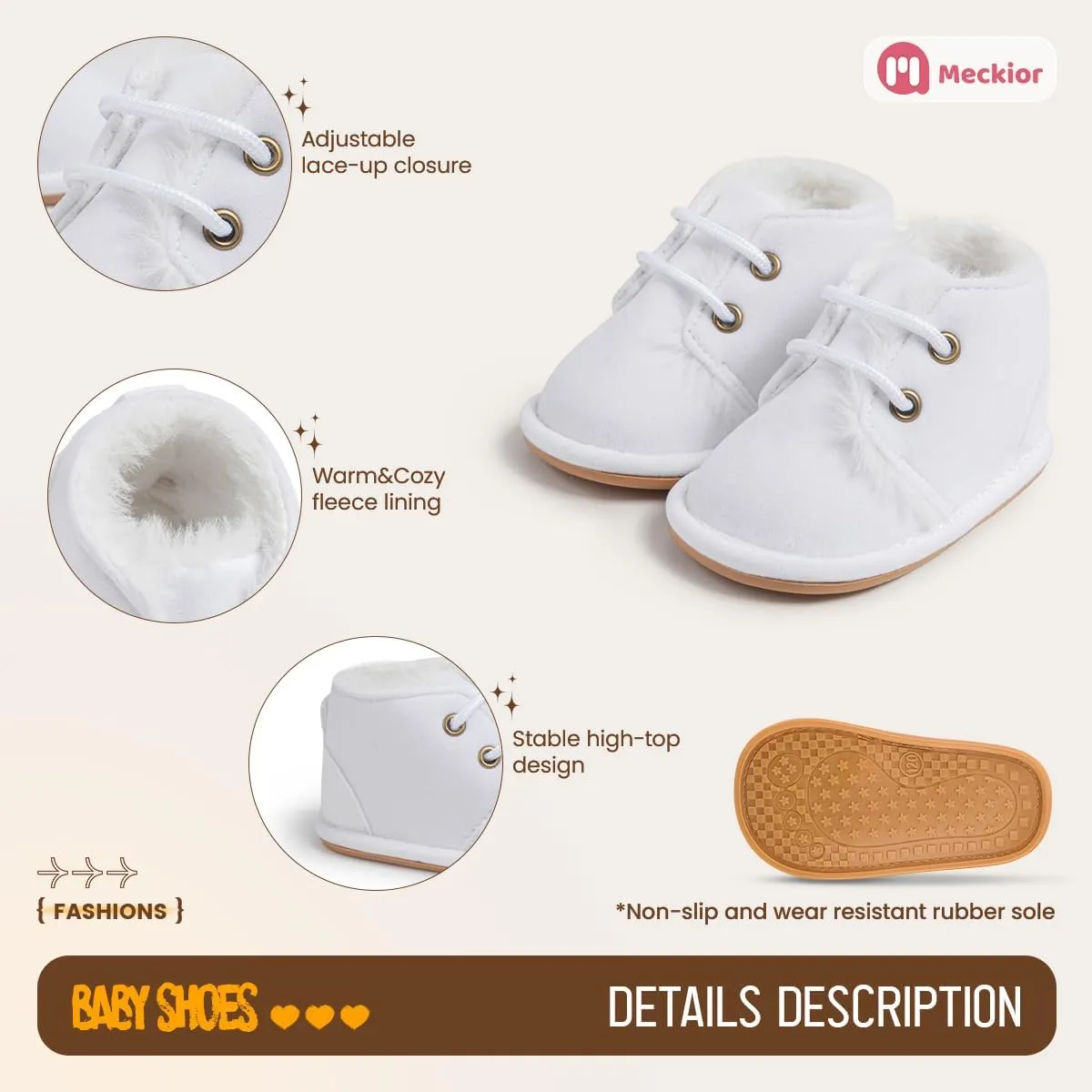 Meckior Baby Booties Newborn Infant Unisex Baby Girls Boys Velvet Rubber Anit-Slip Sole Shoes Toddler Fleece Cozy Winter Warm Prewalker Boots