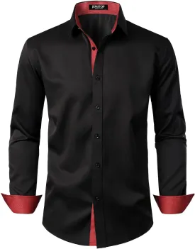 Men's Stretch Multi-Use Long Sleeve Dress Shirts Party Prom Wedding Shirts with Slight Sheen