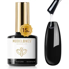 modelones Gel Nail Polish Top Coat, 15ml No Wipe High Gloss Shiny Long Lasting Clear Top Gel for Acrylic Nails, Need U V/LED Lamp for Home DIY and Summer Nail Salon