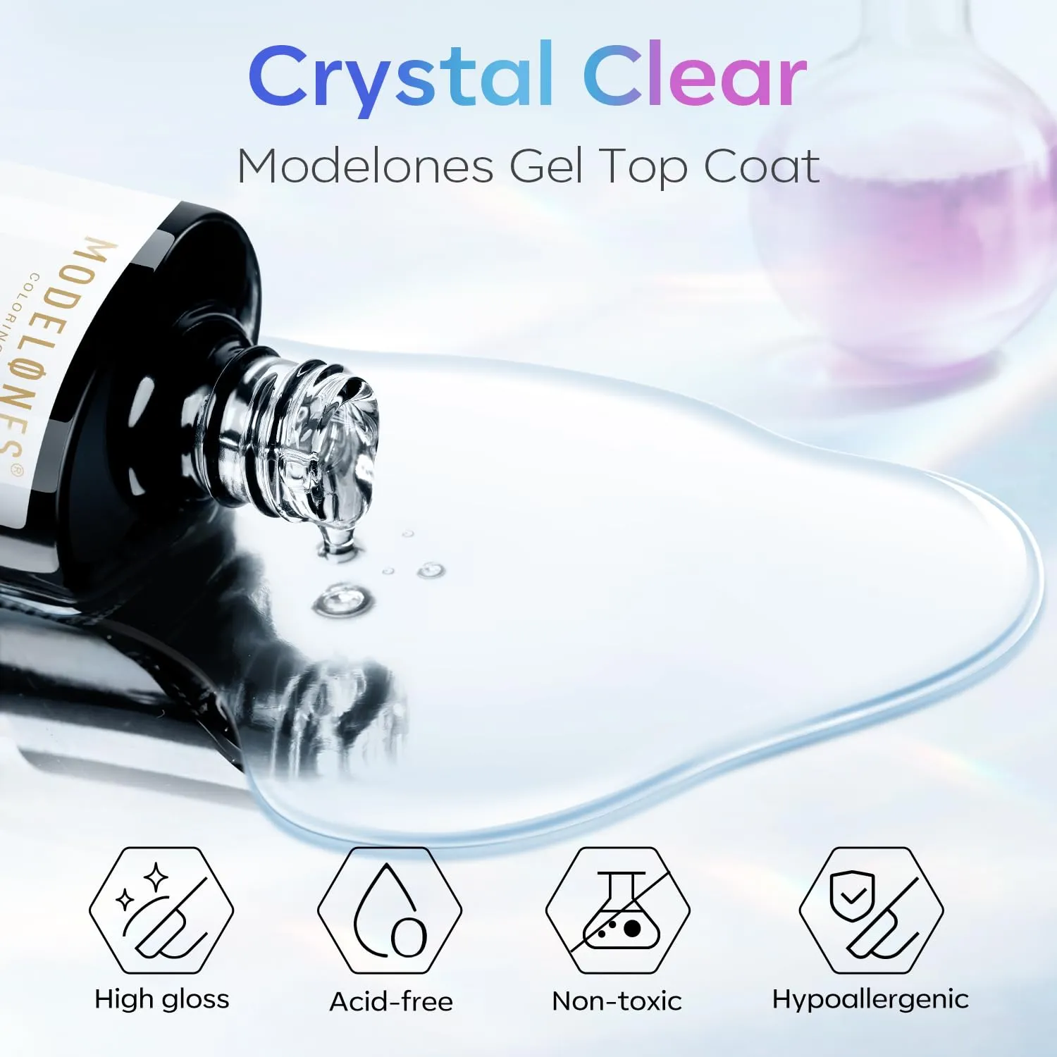 modelones Gel Nail Polish Top Coat, 15ml No Wipe High Gloss Shiny Long Lasting Clear Top Gel for Acrylic Nails, Need U V/LED Lamp for Home DIY and Summer Nail Salon