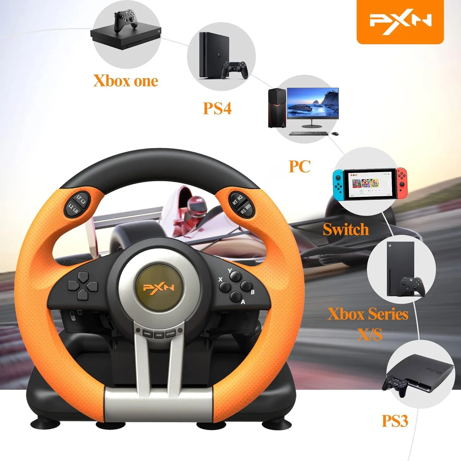 PXN Racing Wheel - Gaming Steering Wheel for PC, V3II 180 Degree Driving Volante PC Universal Usb Car Racing with Pedal for PS4, PS3,Xbox Series X|S, Xbox One