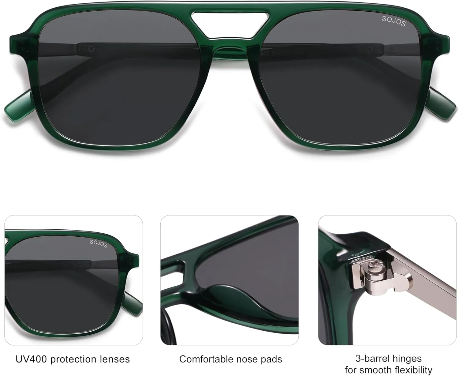 SOJOS Retro Aviator Sunglasses for Women Men,Trendy Rectangle Womens Mens Shades Sun Glasses SJ2202