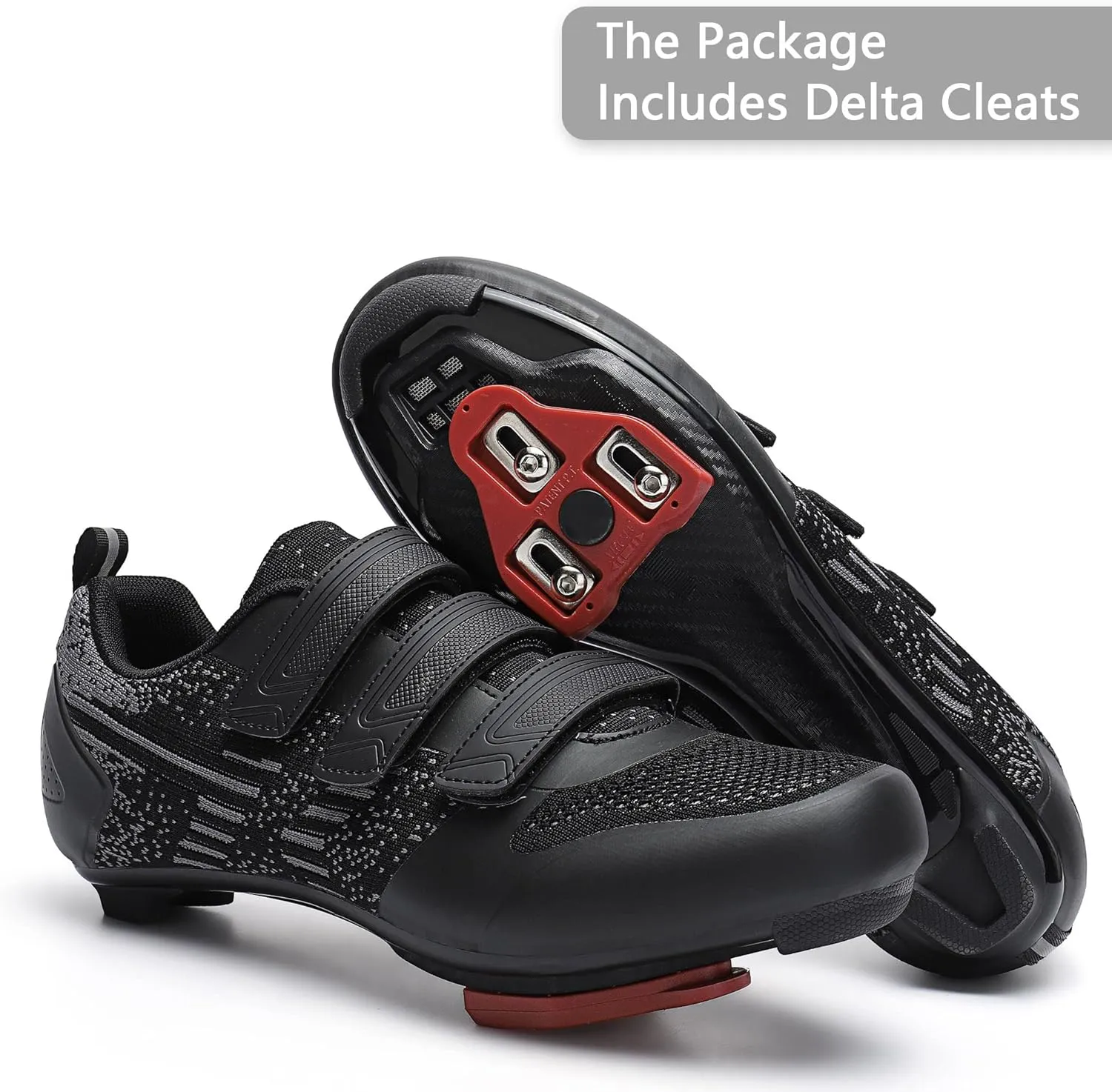 Unisex Road Bike Cycling Shoes Compatible with Peloton Shimano SPD Bike Riding Shoes for Men Women, 3 Straps, Pre-Installed Delta Cleats for Indoor Outdoor Cycling Biking