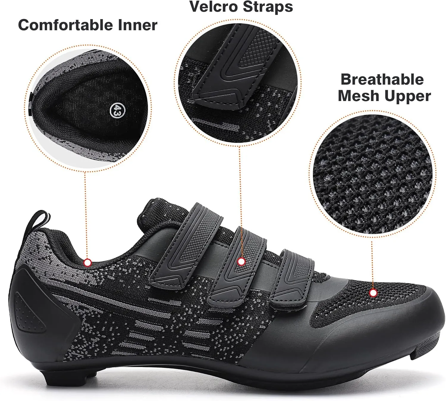 Unisex Road Bike Cycling Shoes Compatible with Peloton Shimano SPD Bike Riding Shoes for Men Women, 3 Straps, Pre-Installed Delta Cleats for Indoor Outdoor Cycling Biking