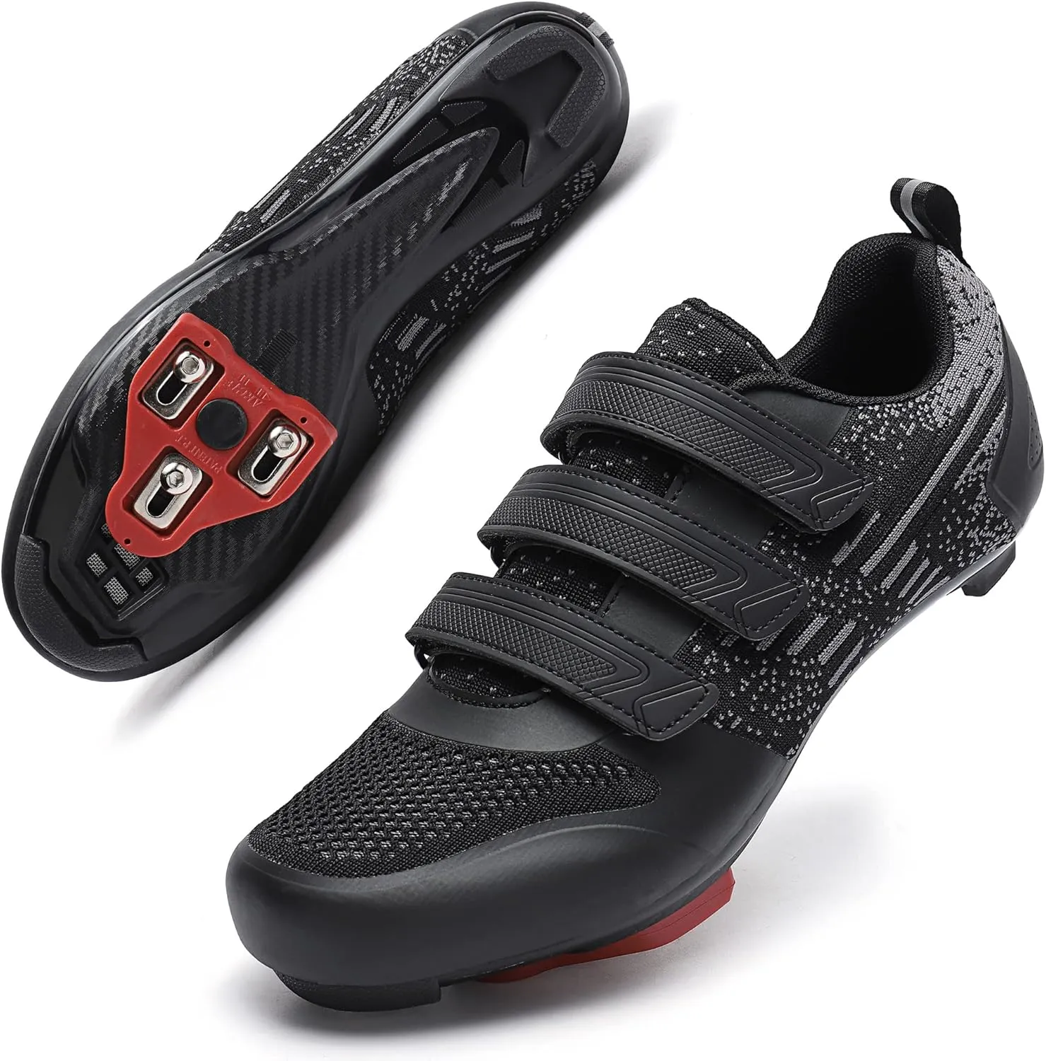 Unisex Road Bike Cycling Shoes Compatible with Peloton Shimano SPD Bike Riding Shoes for Men Women, 3 Straps, Pre-Installed Delta Cleats for Indoor Outdoor Cycling Biking