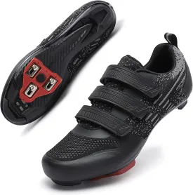 Unisex Road Bike Cycling Shoes Compatible with Peloton Shimano SPD Bike Riding Shoes for Men Women, 3 Straps, Pre-Installed Delta Cleats for Indoor Outdoor Cycling Biking